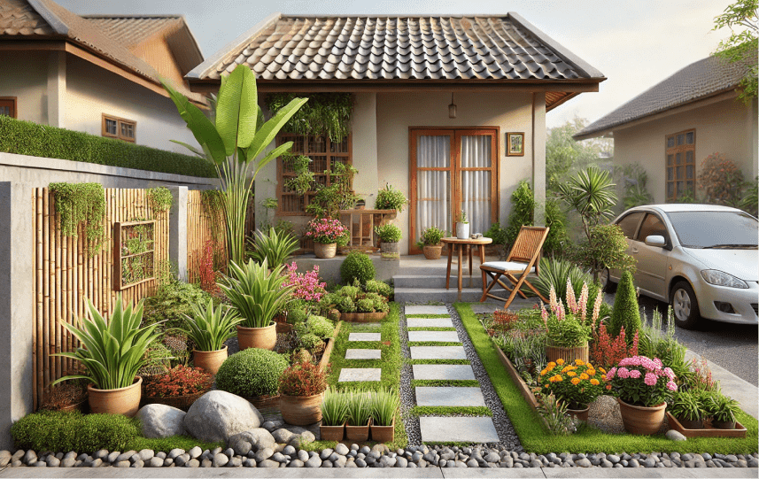 menata taman depan rumah sederhana