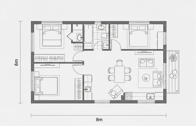Denah Rumah Minimalis 2 Kamar 6x8