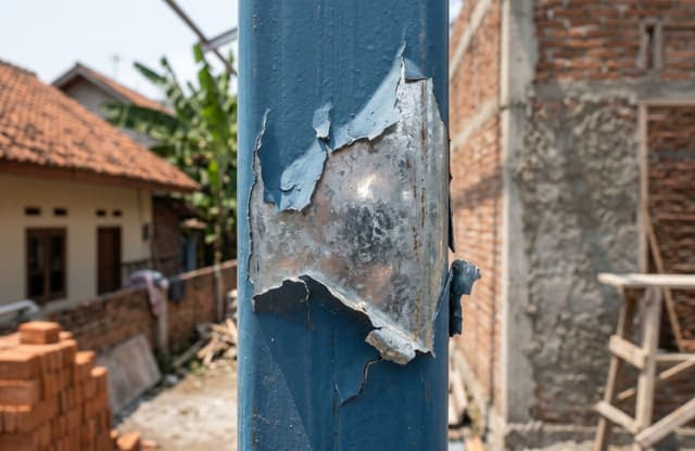 Cat mengelupas pada permukaan besi hollow galvanis akibat reaksi saponifikasi
