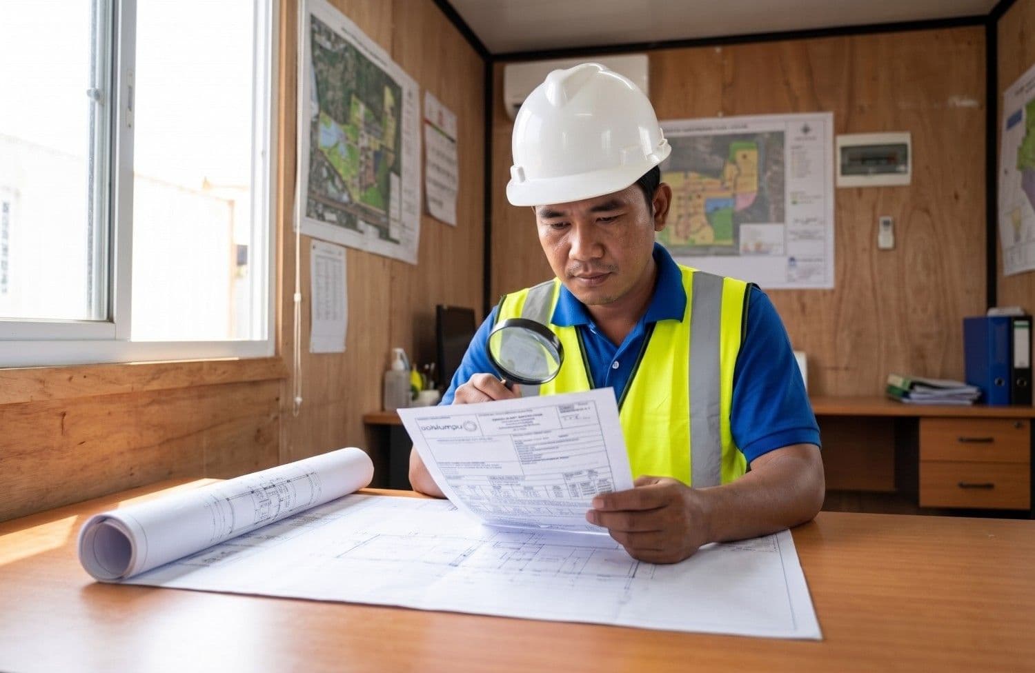 Project Manager memeriksa keaslian dokumen Mill Test Certificate