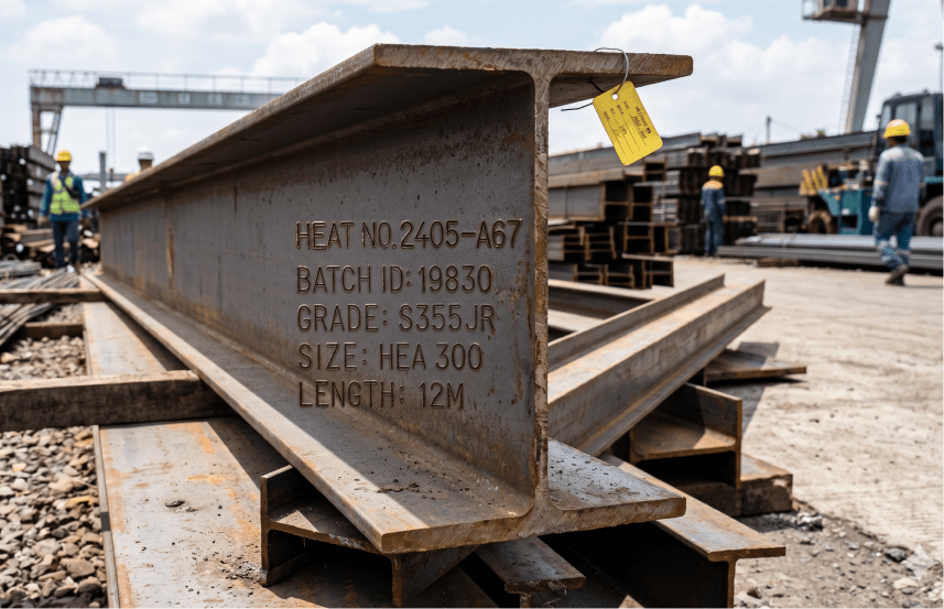 Letak heat number pada web besi H-beam