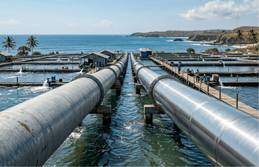 Perbandingan ketahanan korosi antara pipa baja galvanis dan pipa stainless steel 316L untuk proyek infrastruktur tambak udang pesisir.