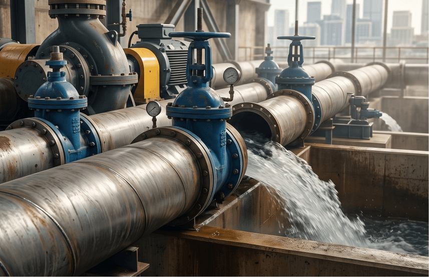 Pipa besi pompa air jenis seamless berdiameter besar untuk proyek pengendalian banjir kota.