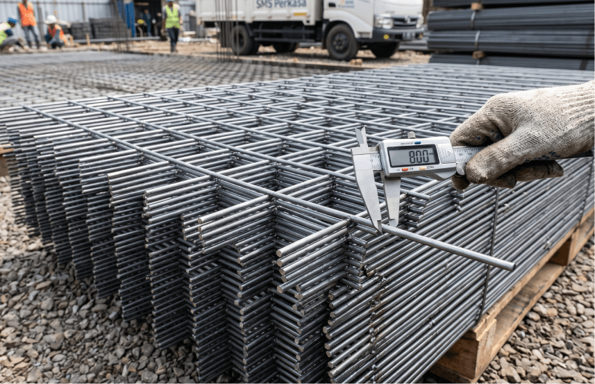 Wiremesh M8 lembaran siap kirim dengan ukuran toleransi yang presisi untuk kebutuhan proyek lantai beton.