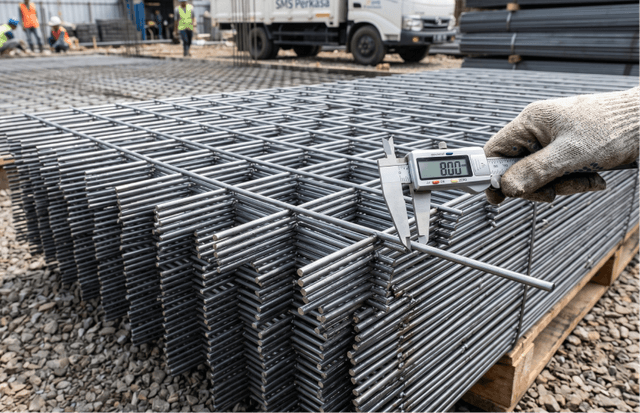 Wiremesh M8 lembaran siap kirim dengan ukuran toleransi yang presisi untuk kebutuhan proyek lantai beton.